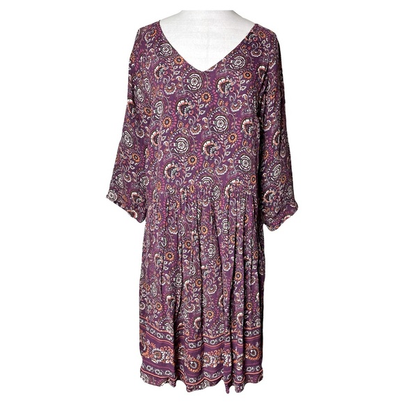 Garnet Hill | Purple Boho Floral Pullover V-Neck Pocket Dress, Size 8 - Picture 1 of 11